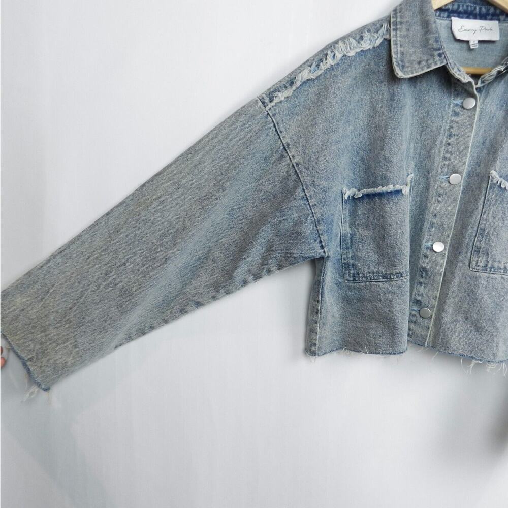 Emory Park Distressed Cutoff‎ Fringe Jean Jacket Size S Blue Faded Denim Western - Picture 2 of 10